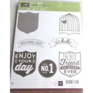 Stampin' Up Badges & Banners Rubber Stamps Set Papercraft Cardmaking 7 Pieces